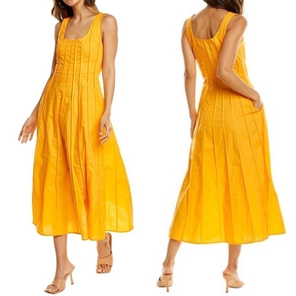 Nicholas Talullah Dress A-Line Midi Pintucked Cotton-Poplin Size 6 New NWT - Picture 1 of 7